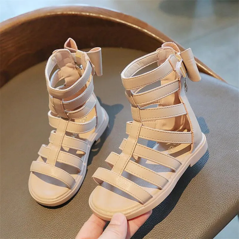 

2021 Girls Fashion summer High-top sandals Roman Open toe Sandals Girls classic bow princess shoes Children's flat sandals 22-31