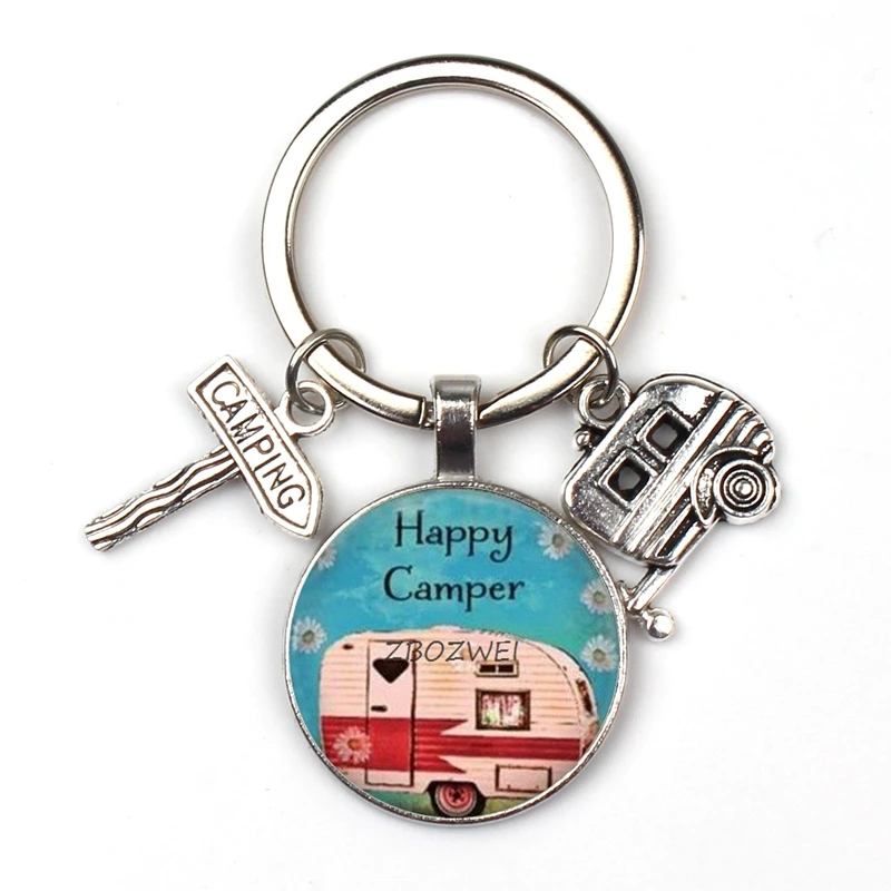 3 Счастливый Отдых милые туристический автомобиль я лагерь camper ключ дорожный знак брелок со стеклянным кабошоном путешественник цепочка для ключей «богиня»; - Цвет: 3