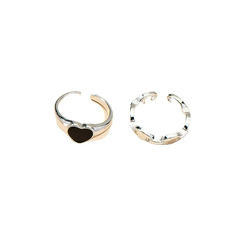 

Fashion Silver Color Rings For Women Couples Vintage Handmade Black LOVE Heart Link Chain Ring Birthday Party Jewelry Gifts