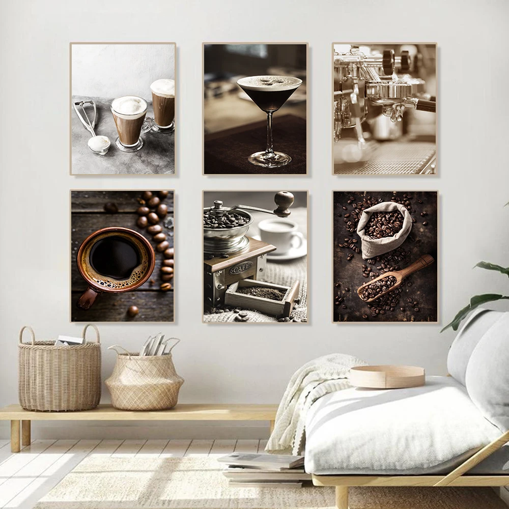 

Kitchen Canvas Poster and Print Vintage Espresso Machine Coffee Bean Picture Wall Art Decor For Cafe Salon Dining Room Bar Store