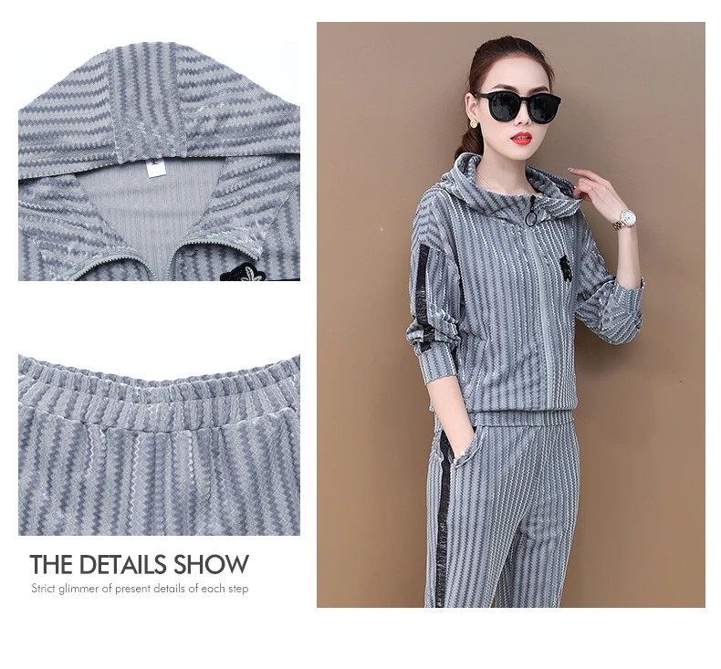 Top women clothing Sporting suit female Corduroy casual 2 piece suit European fashion for women NEW High quality Tracksuit 1588