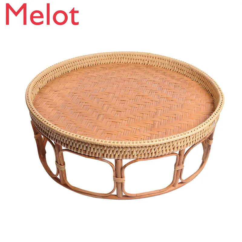 High-End Handmade Vine Woven Tea Table Bamboo Woven Household High Leg Fruit Basket Lightweight Portable Table