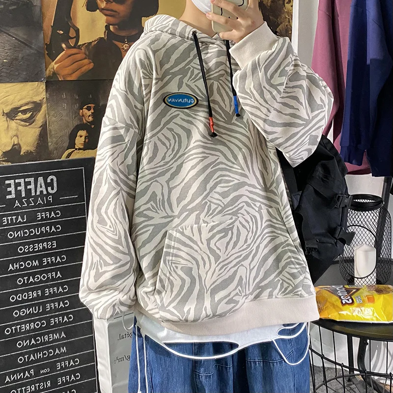 

Толстовка мужская демисезонная с капюшоном и принтом зебры