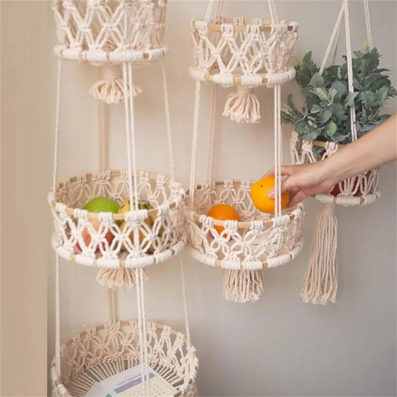 

Hanging Fruit Basket Basket Rope Macrame Wall Hanging Fruit Hanger Hanging Baskets Handmade Home Garden Balcony Decor