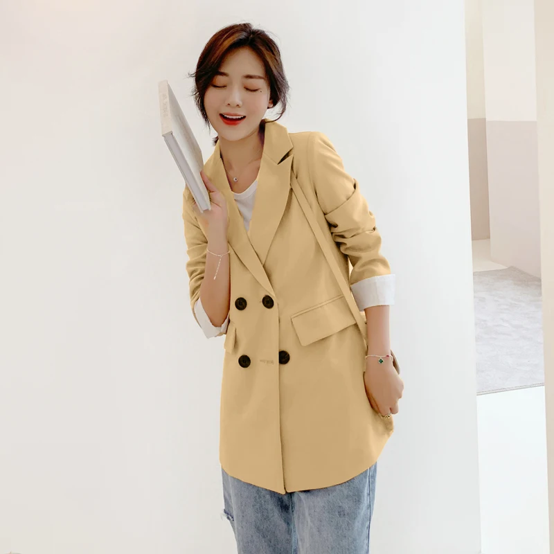 Женский двубортный Блейзер BGTEEVER облегающий пиджак с английским воротником