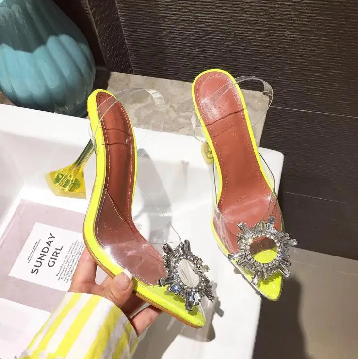 New style slippers with 7CM women flip flop rhinestone pointed transparent heel fashion wild durable sandals | Обувь