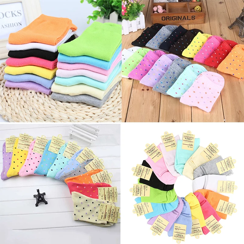 10Pair Women Socks Set Dots Printed/Stripe/Solid Autumn Winter Long Socks Cotton Casual Comfortable Socks Meias Calcetines Mujer