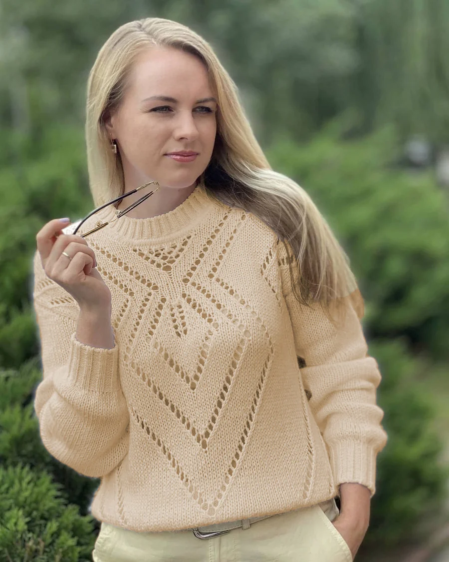 

Sweaters for Women Fashion Casual Diamond Hollow O-Neck Long Sleeve Top Knitted Sweater Winter Clothes Women Vintage Clothing