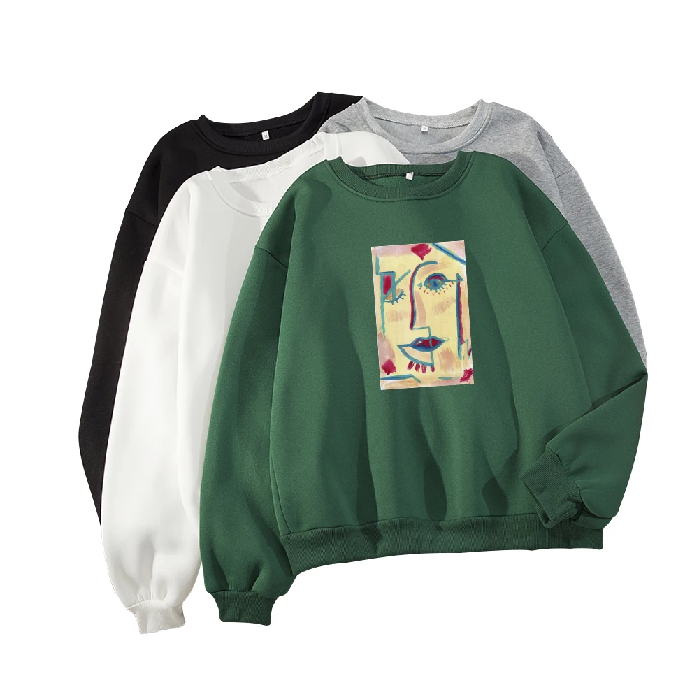 Gothic Aesthetic Line Face Hoodies Sweatshirts Women Fall Girlfriend Oversized Crewneck Sweetshirts Sudadera Mujer Invierno 2020