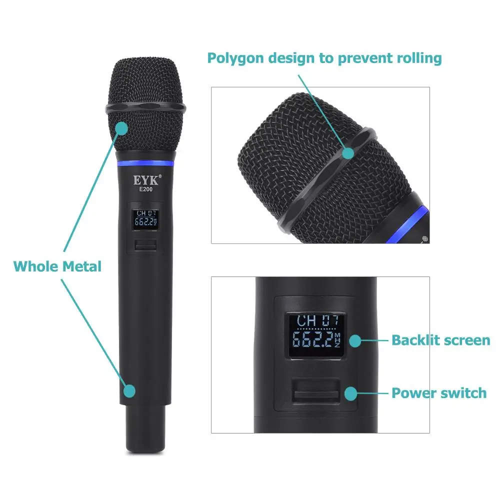 Двухканальная Беспроводная микрофонная система EYK E200 УВЧ дальнего действия
