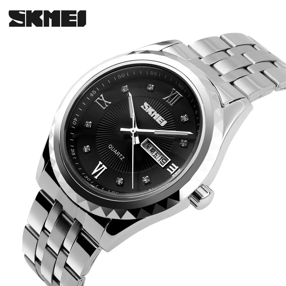 

SKMEI 9100 Watch Quartz Water Steel Belt Quartz Watch Male Watch Student Watch Double Calendar Wholesale