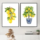 Принт лимонов цветочный горшок в китайском стиле бонсай Картина на холсте, украшение в восточном стиле синяя и белая ива стиль картина с лимонами
