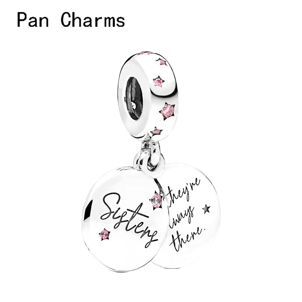 

Wholesale 30% Silver Bead Charm Lovely Forever Sisters Pink Star Pendant Beads Fit Bracelets Necklaces Women Jewelry