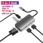 MST двойной совместимому с HDMI концентратор USB 3,0 концентратор Тип C VGA PD, совместимому с HDMI USB C адаптер док-станция для ноутбука Тип C концентратор USB док-станция для