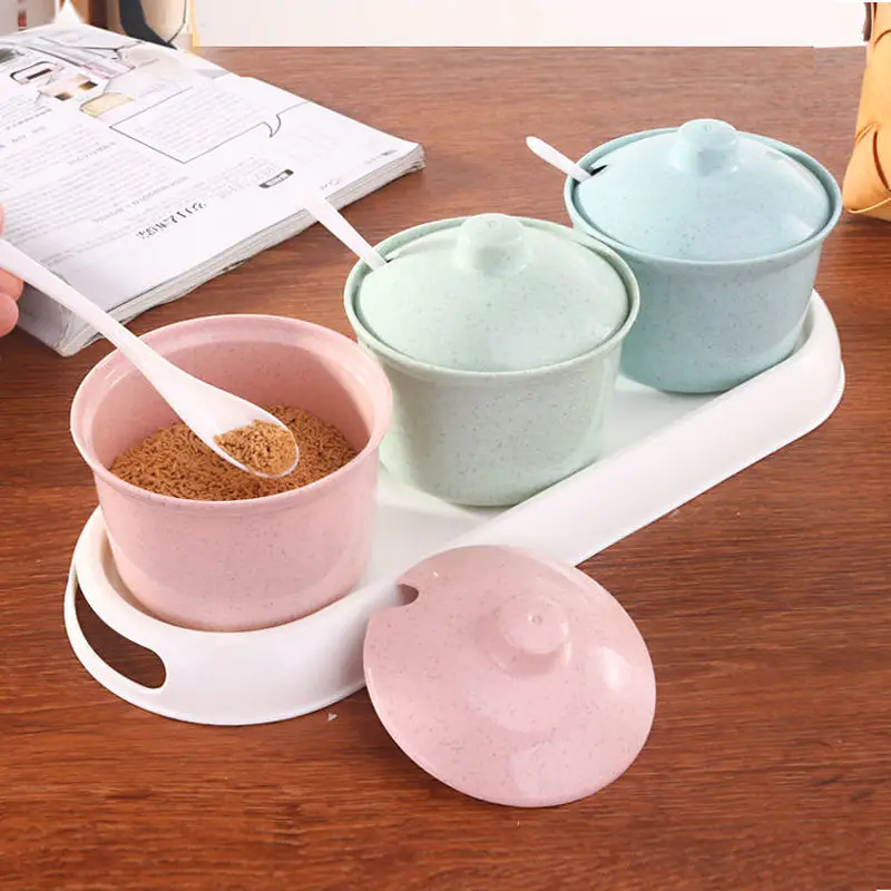 Wheat Stalk Seasoning Box Environmental Protection Set Household Kitchen Supplies Jar Oil Salt Cans | Дом и сад