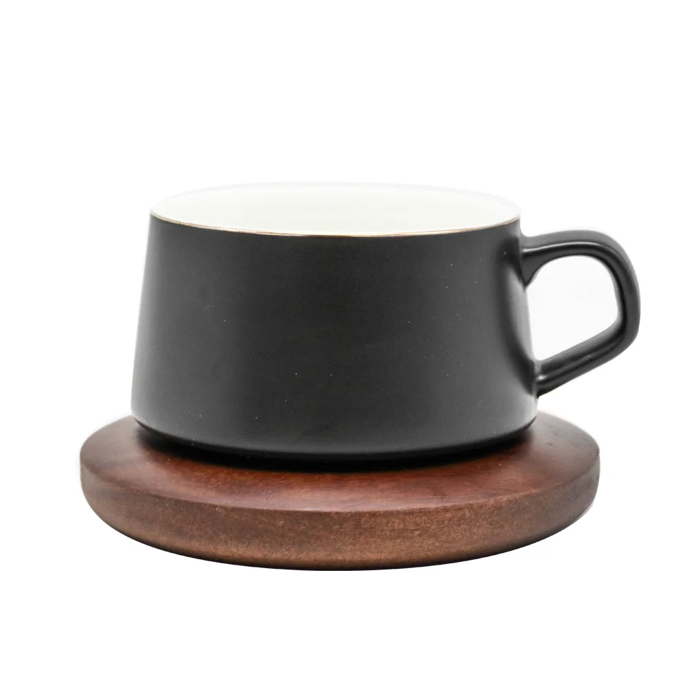 black cup and wooden MUZITY керамическая кофейная чашка и блюдце Креативный дизайн фарфоровая чайная чашка набор в скандинавском стиле посуда для напитков - Цвет: black cup and wooden