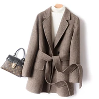 autumn winter new woolen coat womens herringbone belt british style fashion temperament coat suit top office lady suit blazer