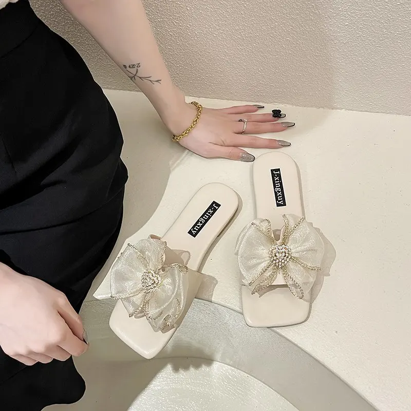 

Shoes Lady Ladies' Slippers Luxury Slides Butterfly-Knot Girl Designer Flat Rubber Basic PU Butterfly-knot Shoes Womens Slippers