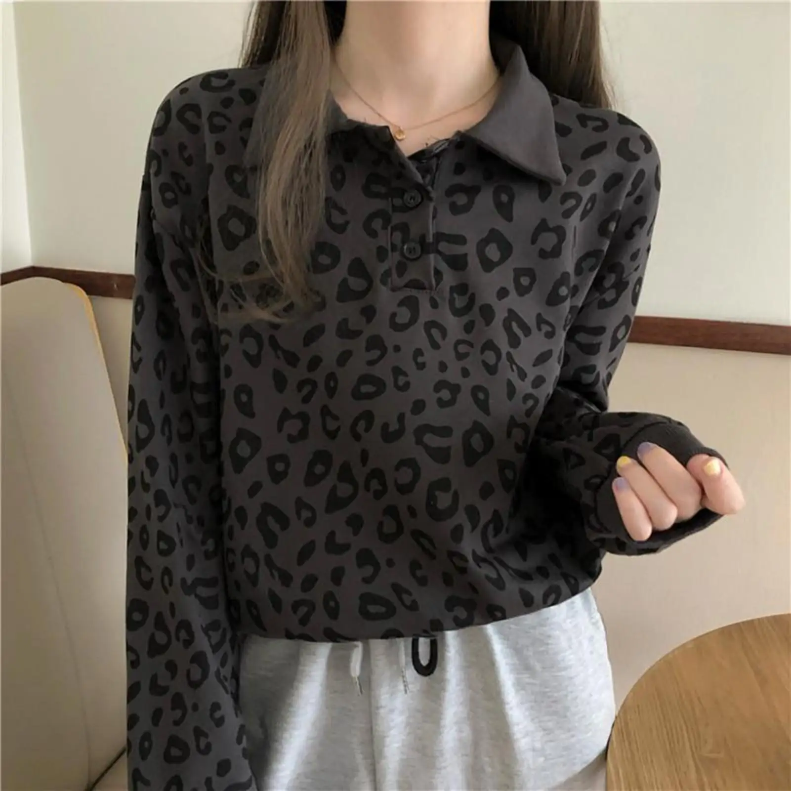 

Autumn Women Blouses Long Sleeve Turn Down Collar Leopard Print Sweatshirt Button Blouse Women's Clothing ropa de mujer 2020