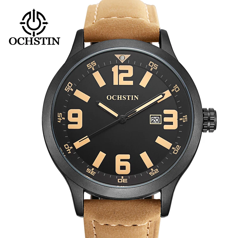 OCHSTIN для мужчин кварцевые модные повседневные часы кожаный ремешок спортивные