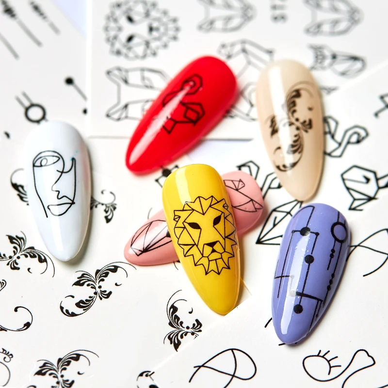 1 лист наклейки для переноса воды черные линейные Мультяшные животные Дерево