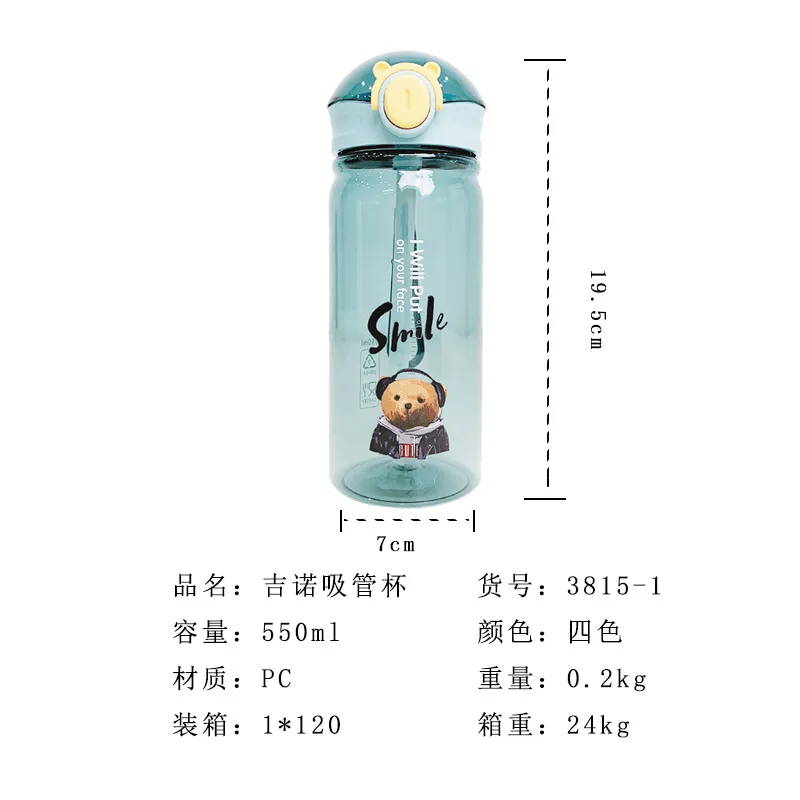 

Transparent Bottle Reusable Cold Cup Water Goblets 550 ml Stylish Water Bottle with Straw Pink Termo Summer Drinking Cup