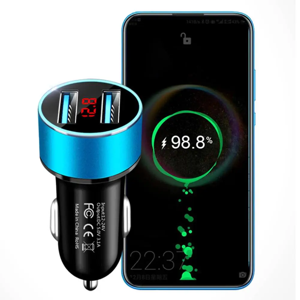 3.1A двойной USB порт ЖК-дисплей Qucik автомобиль телефон Быстрый 2 порта USB быстрое зарядное устройство адаптер