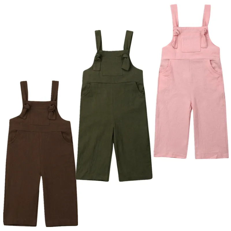 

1-6Y Summer Casual Kids Boy Girl Solid Romper Sleeveless Strappy Linen Jumpsuit Unisex Kids Dungaree Clothes Backless Sunsuits