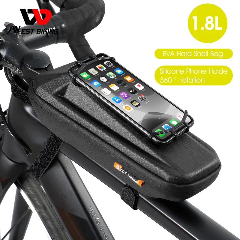 

WEST BIKING Front Frame Top Tube Bicycle Bag 360° Rotatable Phone Holder Hard shell Cycling Bag MTB Road Bike Waterproof Bag