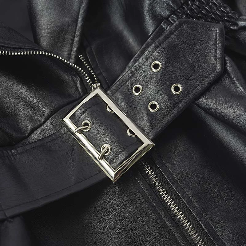 

Lautaro Spring Black Faux Leather Jacket Women 3/4 Sleeve Lapel Elastic Waist Korean Fashion Clothing Luxury Designer Coat 2021
