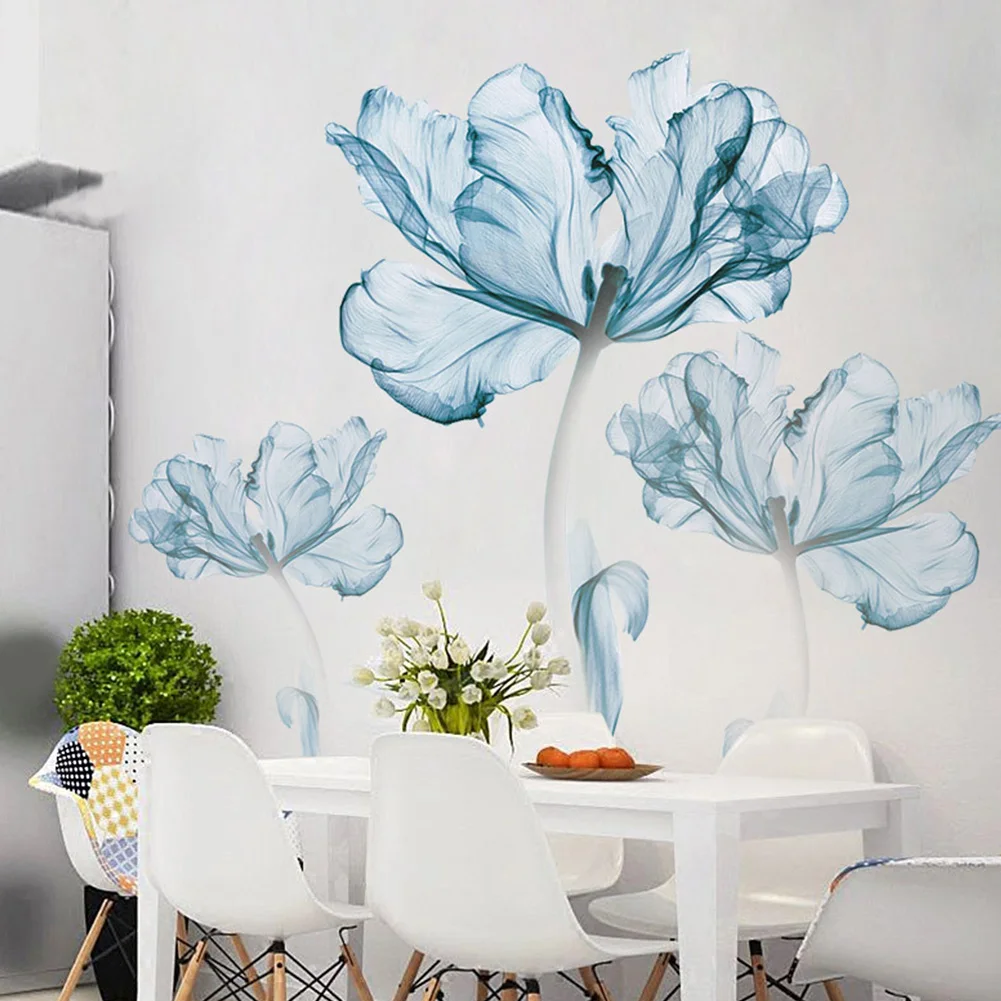 

2pcs Wall Sticker Living Room Bedroom Art DIY Modern Flower Self Adhesive Home Decor Blue 60 X 90cm