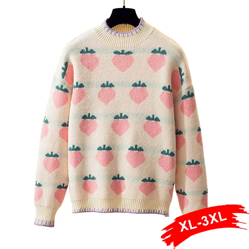 Женский вязаный свитер большого размера с милым сердцем водолазка Пуловеры
