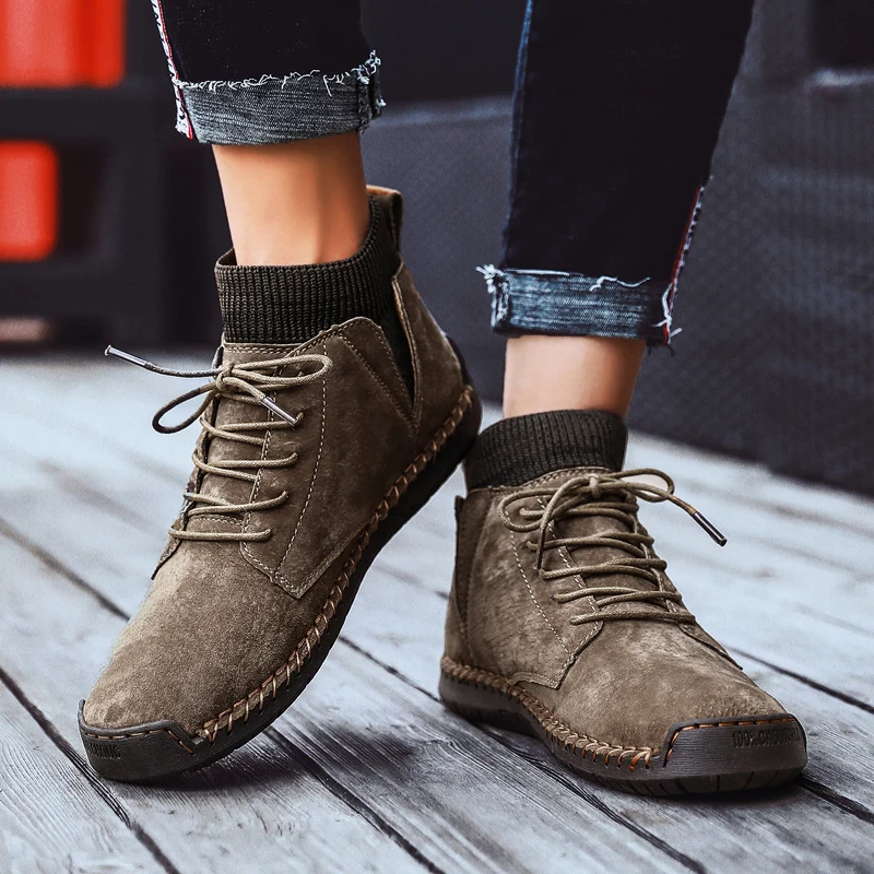 

Winter Warm Men Snow Boots High Quality Boots Shoes Male Waterproof Male Ankle Boots Suede Fur Plush Men Shoes Plus Size 48