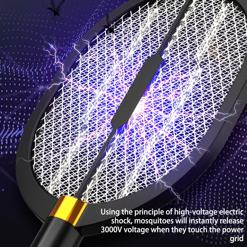 

3000V Electric Flies Swatter Killer Summer Mosquito Racket Trap with UV Light USB Rechargeable LED Lamp Anti Insect Bug Zapper