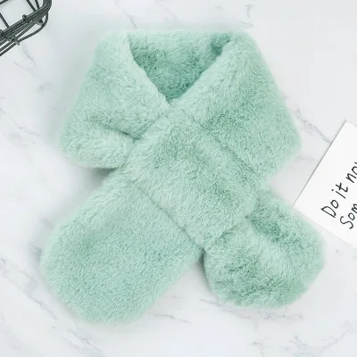 Mint Green2 Милый зимний детский шарф с искусственным кроличьим мехом на воротнике, роскошные брендовые шарфы для девочек, мягкий шейный платок, теплый плотный кроличий мех - Цвет: Mint Green2
