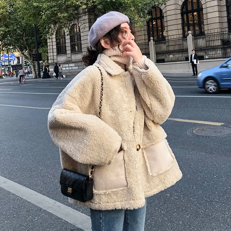 

2019 New Autumn and Winter Jacket Korean Women Lamb Woolen Jacket Female Thick Short Paragraph Circle Lamb Furry Fur Coat f1869