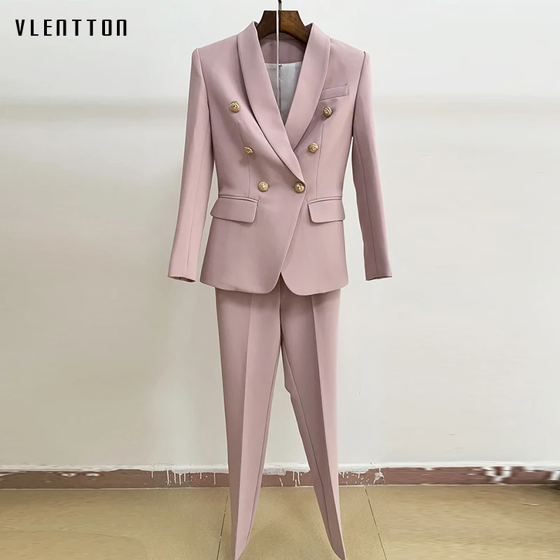 Женский офисный костюм из двух предметов двубортный блейзер с воротником шалью и