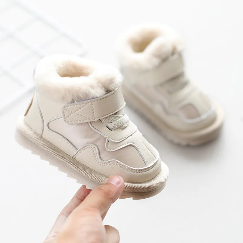 

Winter Boys Snow Boots Infant Toddler Shoes Baby Girls Soft Bottom Non-slip Warm Plush Children Martin Boots Kids First Walkers