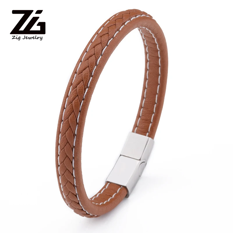 Мужской кожаный браслет ZG ювелирное изделие из нержавеющей стали с пряжкой