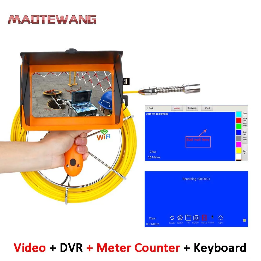 

7 inch Handheld Industrial Pipe Sewer Inspection Video Camera with Meter Counter/DVR Video recording/WIFI wireless/Photo Editing