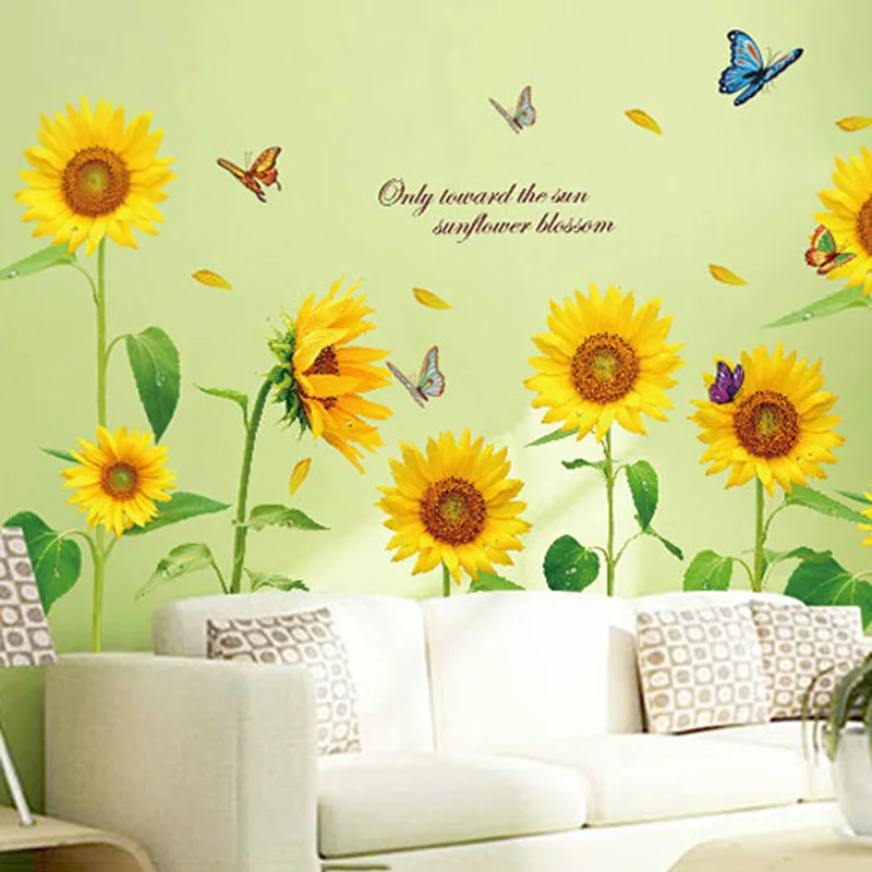 60*90 см Подсолнух Настенная Наклейка для дома гостиной спальни фоновое украшение |