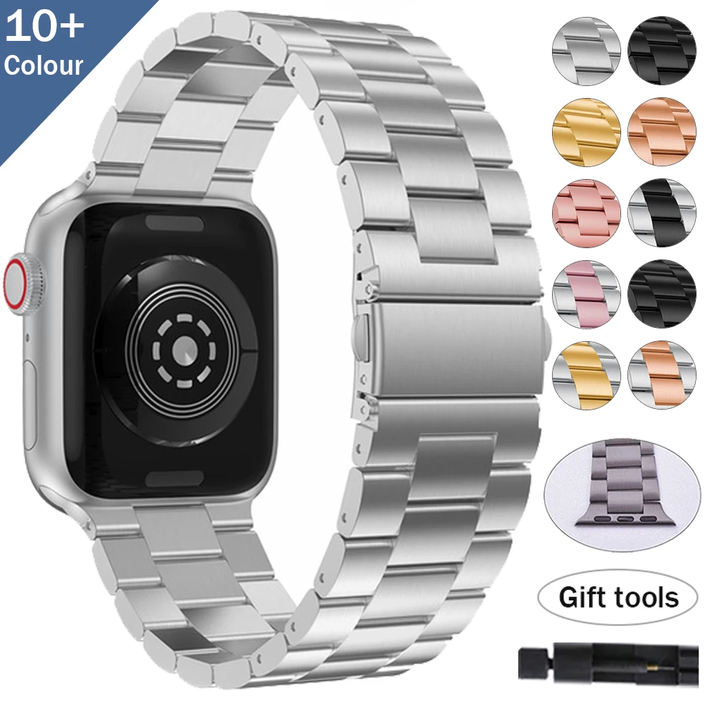 

Ремешок из нержавеющей стали для Apple Watch SE 6, 5, 4, 3, металлический браслет 38, 40, 44, 42 мм