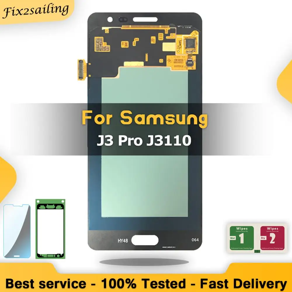 Супер AMOLED lcd дисплей протестированный рабочий сенсорный экран в сборе для samsung Galaxy J3P J3110 J3 pro J3119 с закаленным стеклом
