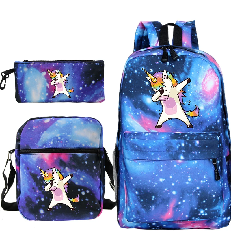 

Dab Unicorn Mochilas Escolar Boys Girls School Bags Travel Backpack Bolsa Escolar with Crossbody Bag Pen Bags
