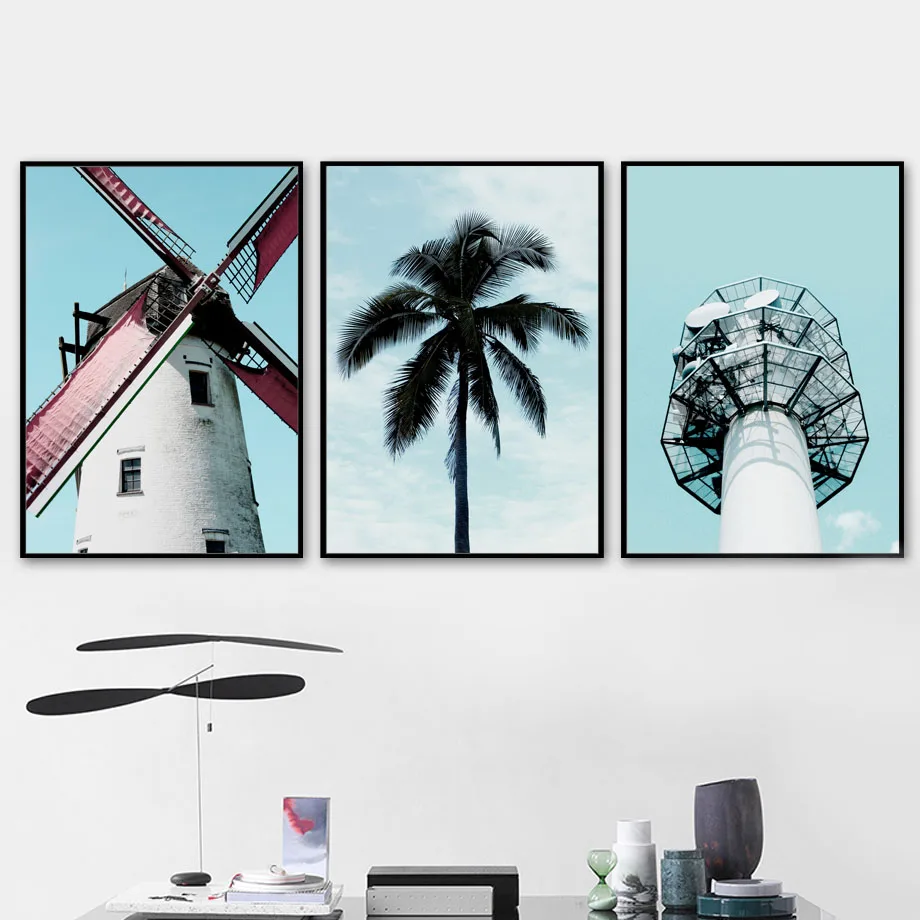 Ветряная мельница кокосовое дерево Пляжный Пейзаж настенные картины свежие