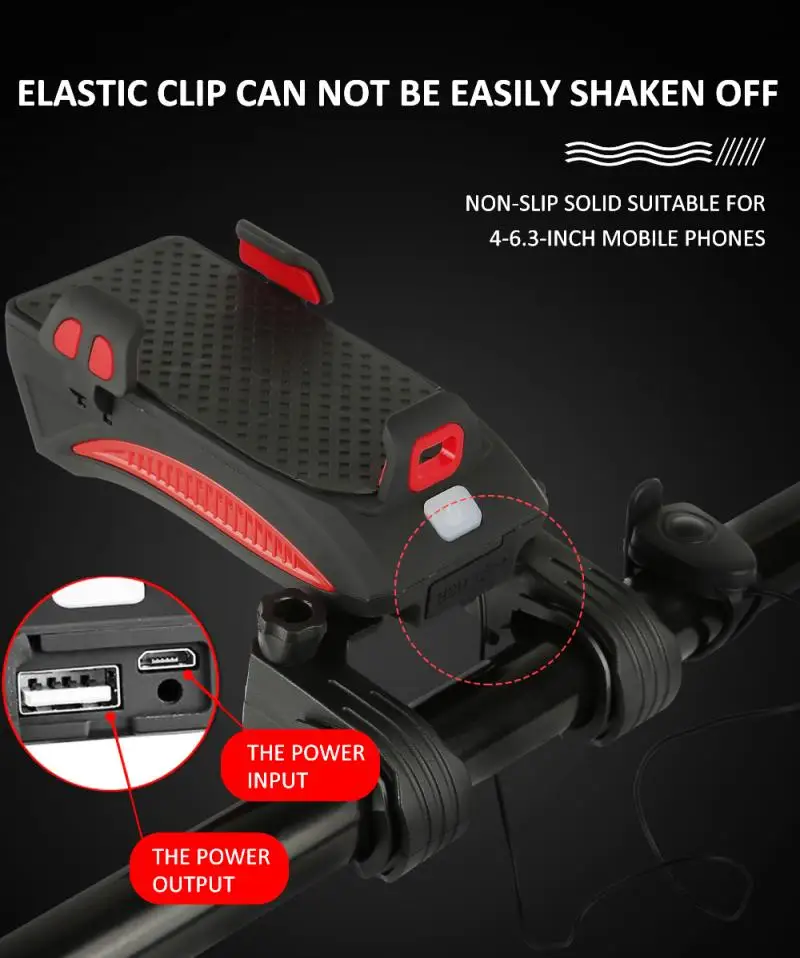 

4in1 Multi-function 4000mA 400LM LED Bicycle Light USB Rechargeable Bicycle Racks With 130dB Horn Bicycle Accessories