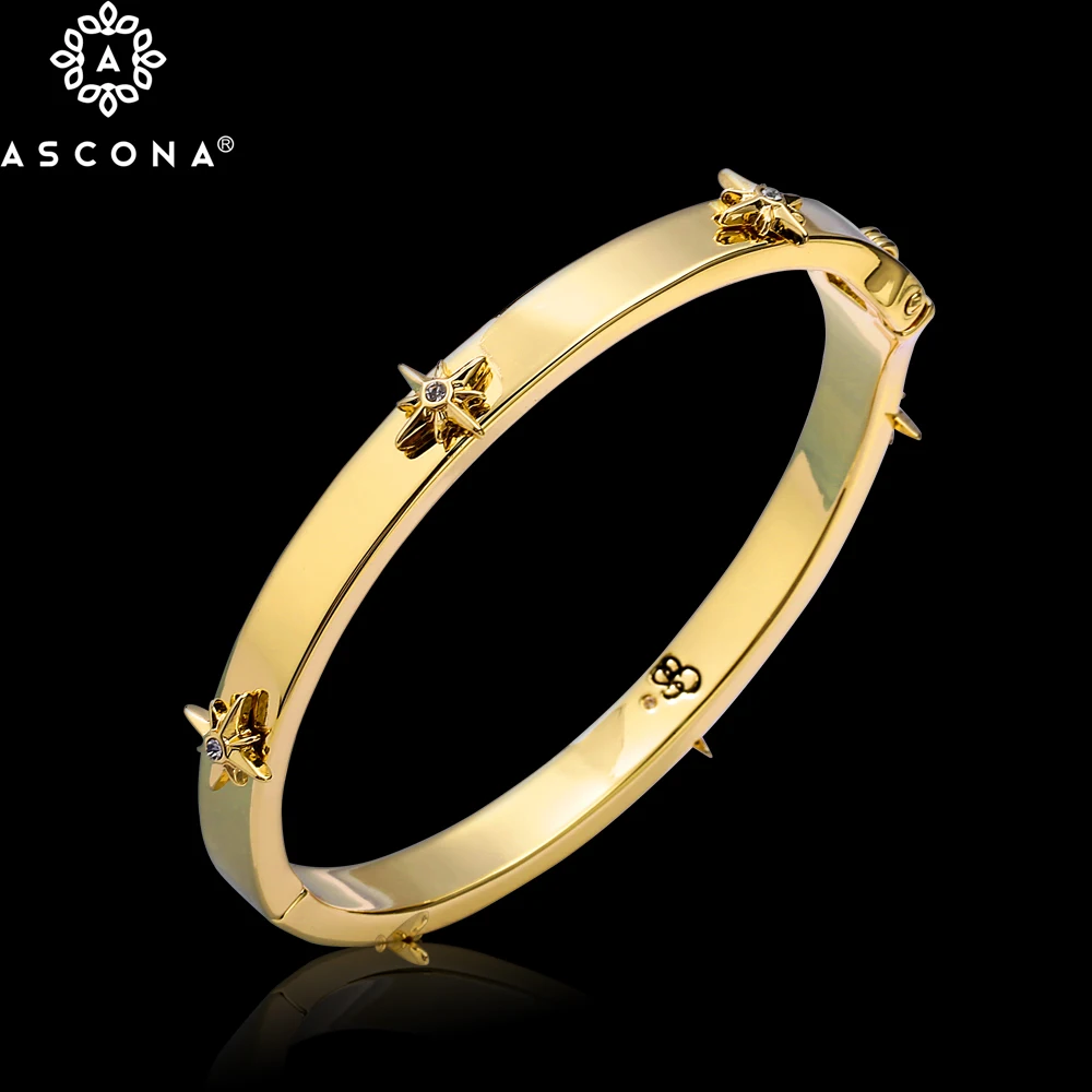 

Ascona Trendy Brand Women Bracelets Bangles Open Cuff Design Zinc Alloy Cubic Zircon Bangles Luxury Gold Jewelry For Wedding