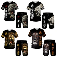summer 3d printed mens t shirt shorts set ferocious lion mens sportswear tracksuit o neck short sleeve cool mens clothing su