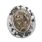 Мужское индивидуальное металлическое кольцо с крестом Иисуса Христа Троицы, молитвенное кольцо в стиле ретро, подарок