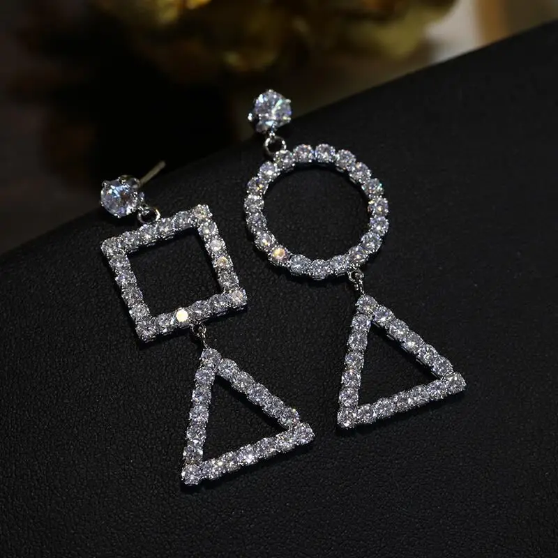Женские Геометрические серьги пусеты серебряного цвета круглые треугольные из